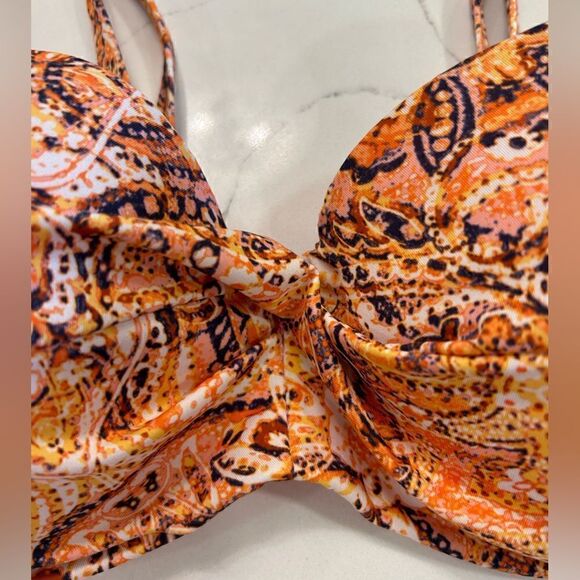 H&M Orange Pink Paisley Underwire Twist Bikini Top - Picture 2 of 6